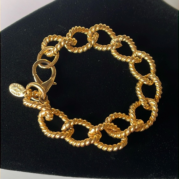 Edwin Pearl Gold Tone Twisted Rope Link Chain Bracelet - Picture 1 of 8
